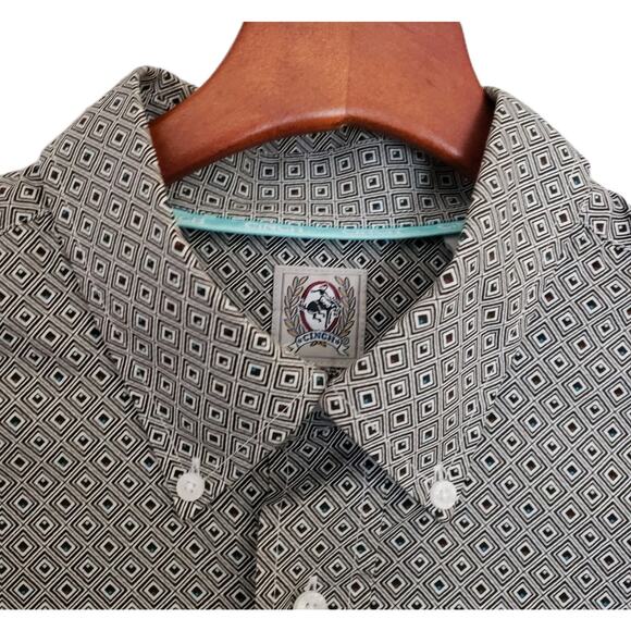 Cinch Men's Sz M Classic Fit Walter LS Dress Shirt‎ Gray Geometric 100% Cotton - Picture 2 of 15